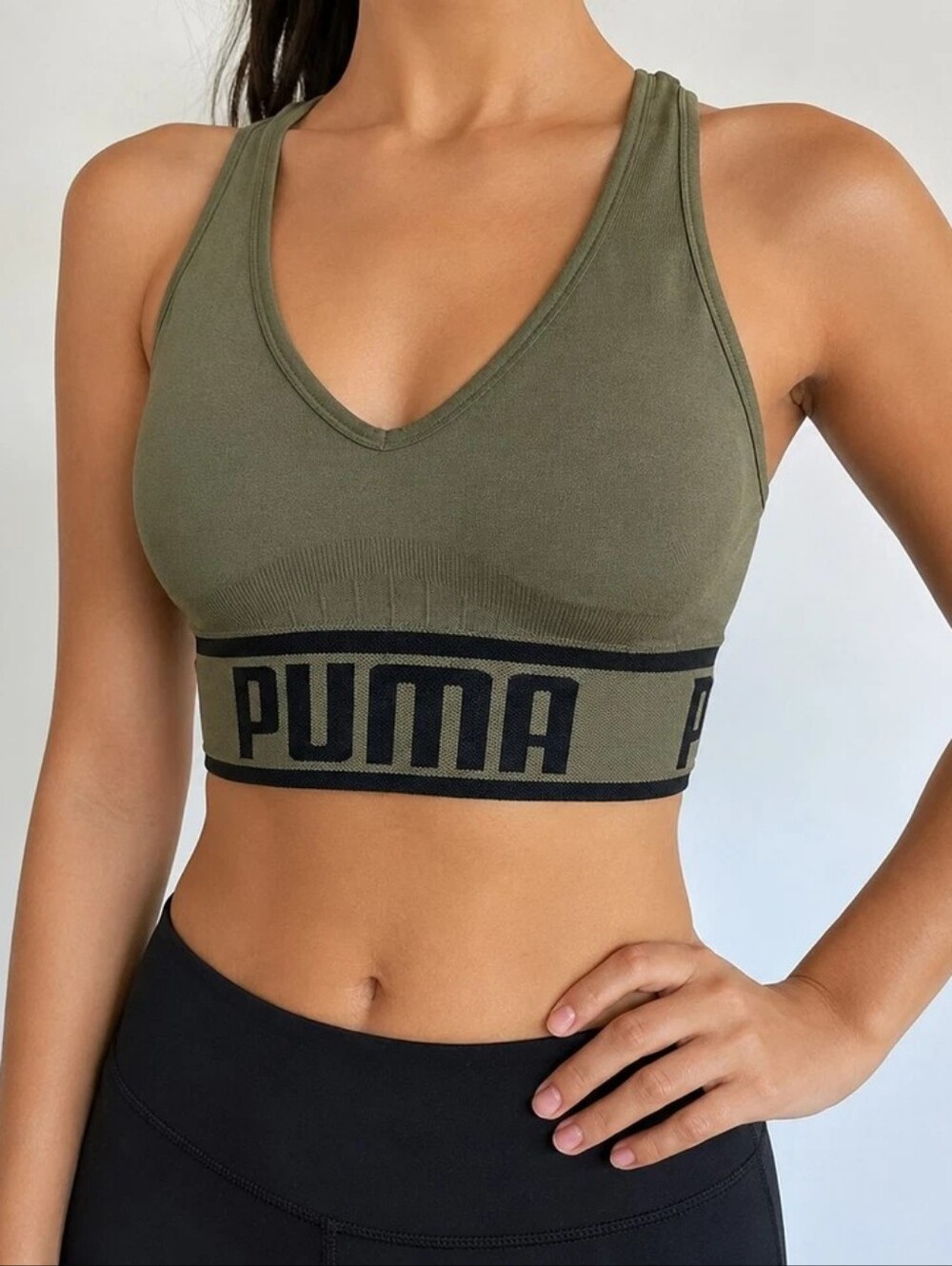 PUMA Olive and Black Medium Sports Bra